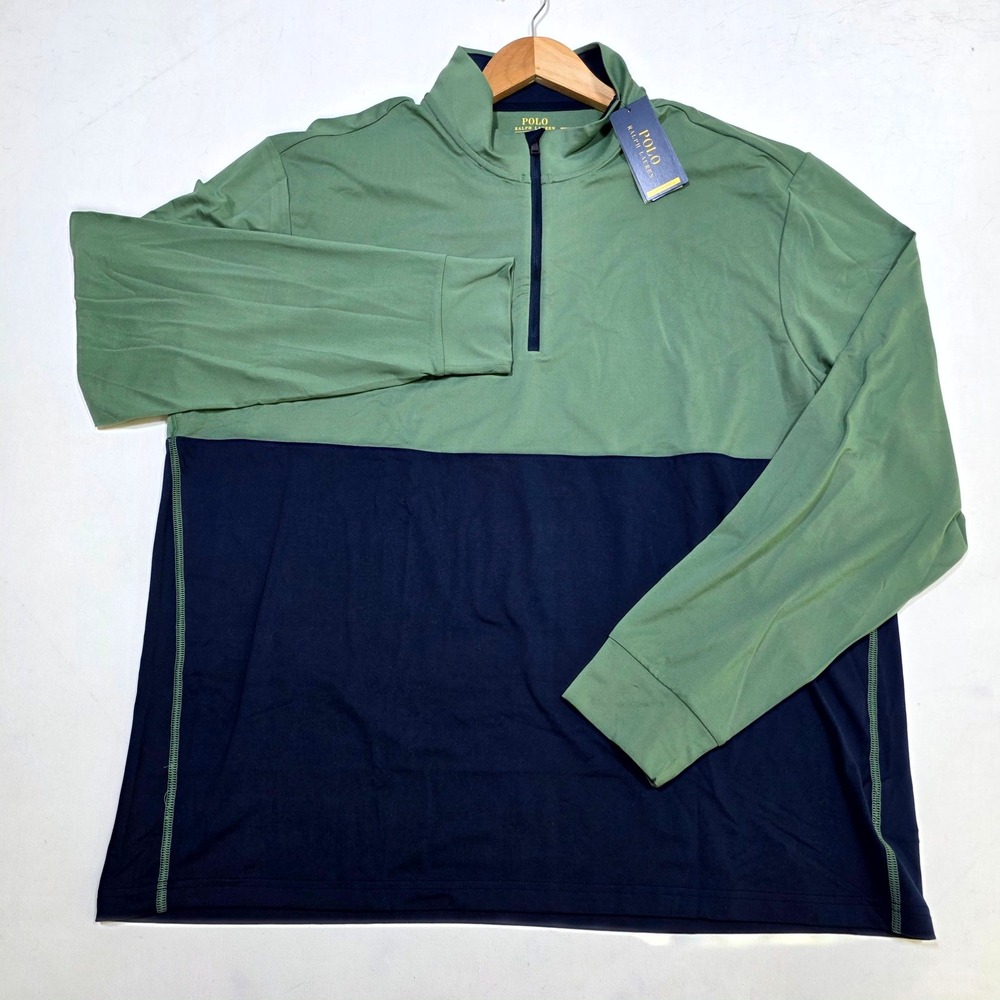 Polo Ralph Lauren Quarter Zip Pullover Mens XXL Green Navy Performance Top